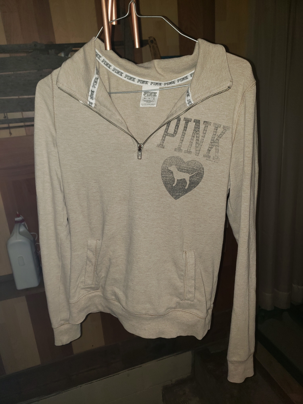 Victoria's Secret PINK Beige Half-Zip Sweatshirt